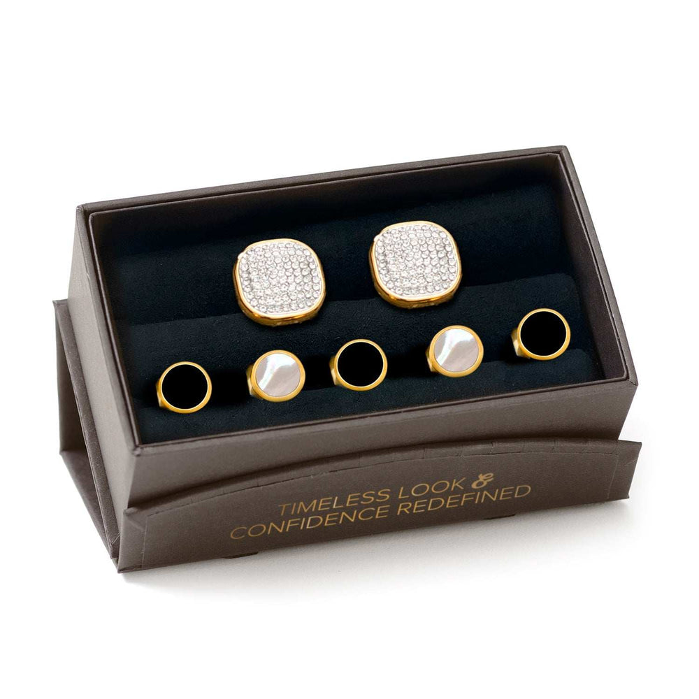 Mixed Gold White Pave Crystal 5-Stud Set - Cufflinks.com - Flyclothing LLC