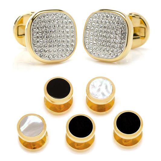 Mixed Gold White Pave Crystal 5-Stud Set - Cufflinks.com - Flyclothing LLC
