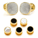 Mixed Gold White Pave Crystal 5-Stud Set - Cufflinks.com - Flyclothing LLC
