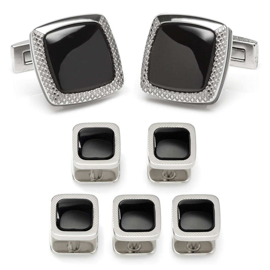 Onyx Cushion Stainless Steel 5-Stud Set - Cufflinks.com - Flyclothing LLC
