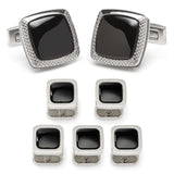Onyx Cushion Stainless Steel 5-Stud Set - Cufflinks.com - Flyclothing LLC