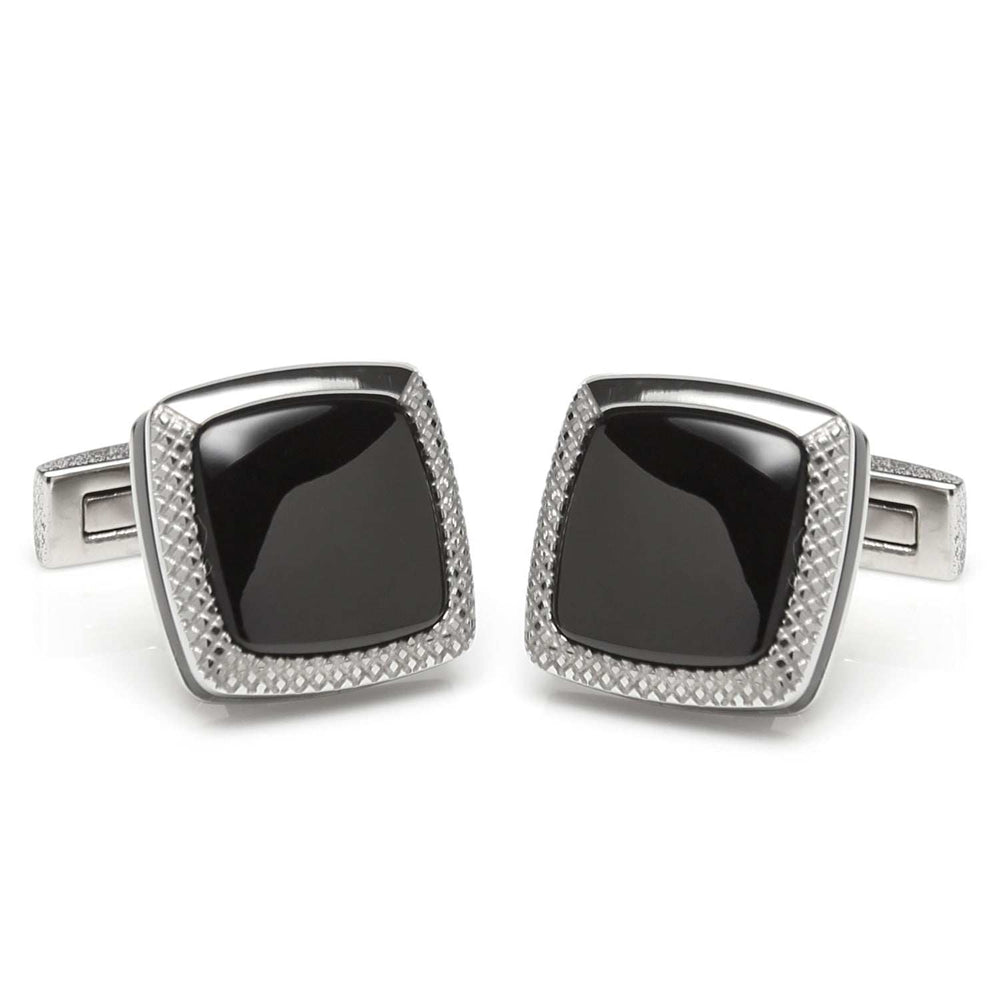 Onyx Cushion Stainless Steel Cufflinks - Cufflinks.com - Flyclothing LLC