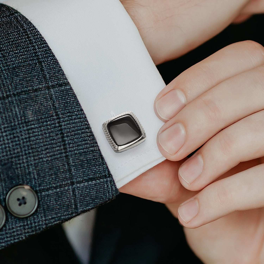 Onyx Cushion Stainless Steel Cufflinks - Cufflinks.com - Flyclothing LLC