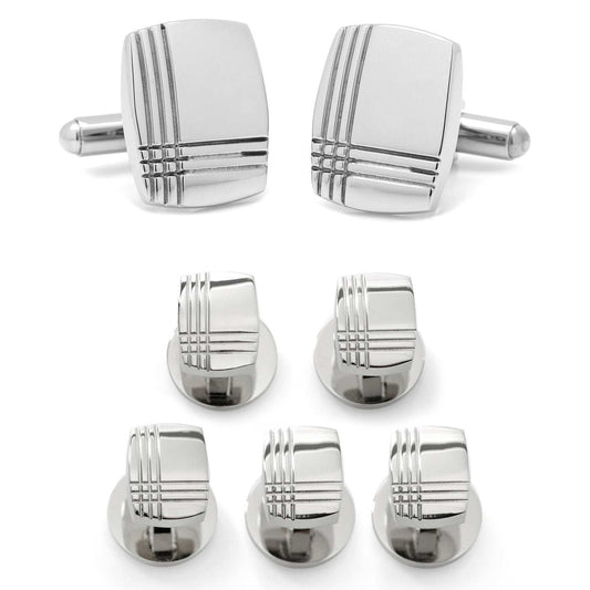 Stainless Steel Tartan Plaid 5-Stud Set - Cufflinks.com - Flyclothing LLC