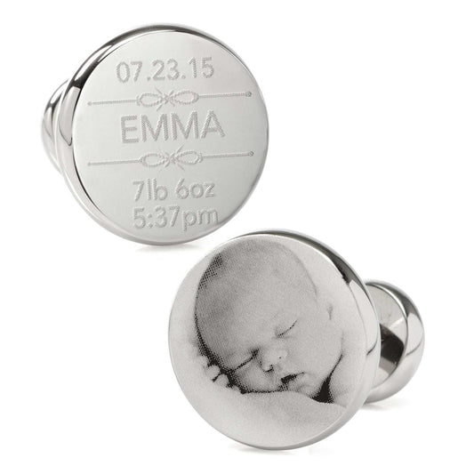 Birth Details Custom Photo Engravable Cufflinks - Cufflinks.com - Flyclothing LLC
