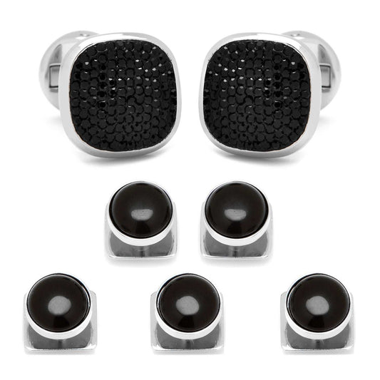 Mixed Pave Crystal and Onyx 5-Stud Set - Cufflinks.com - Flyclothing LLC
