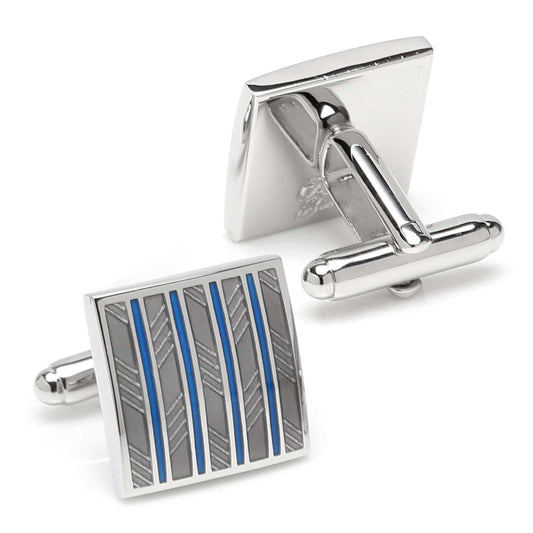 Gray and Blue Striped Square Cufflinks - Cufflinks.com - Flyclothing LLC