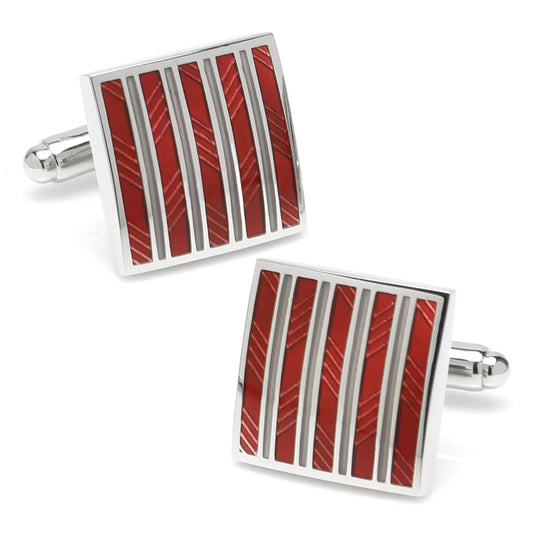 Red and Gray Striped Square Cufflinks - Cufflinks.com - Flyclothing LLC
