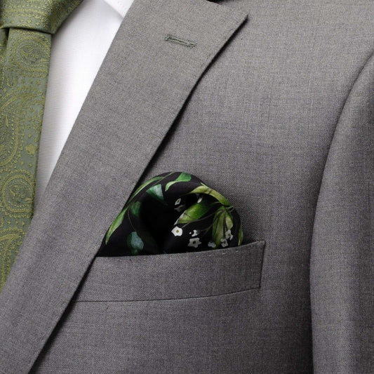 Leaf Watercolor Black Pocket Square - Cufflinks.com - Flyclothing LLC