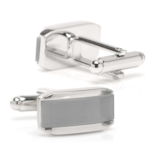 Silver Rectangular Cufflink with Gray Cats Eye - Cufflinks.com - Flyclothing LLC