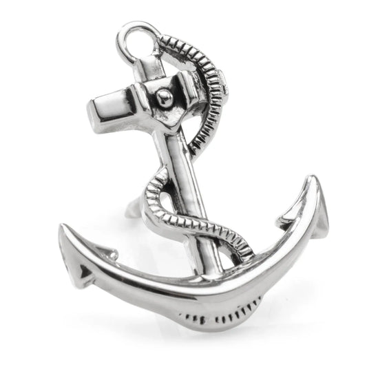 Anchor Sterling Silver 3D Lapel Pin - Cufflinks.com - Flyclothing LLC