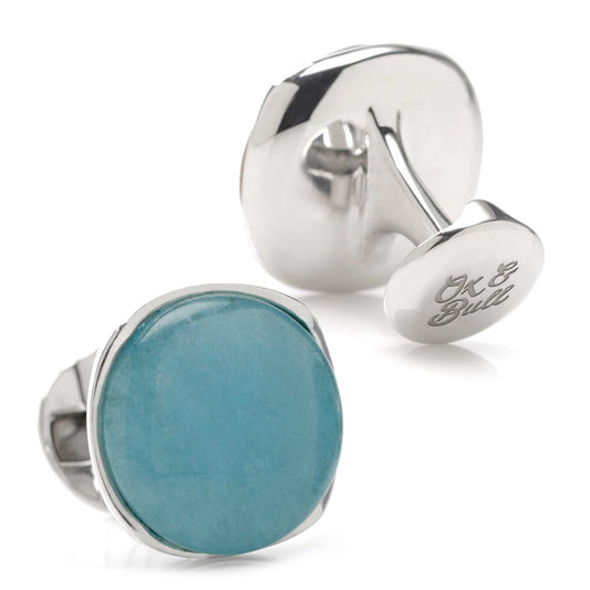 Sterling Silver Classic Formal Aquamarine Jade Cufflinks - Cufflinks.com - Flyclothing LLC