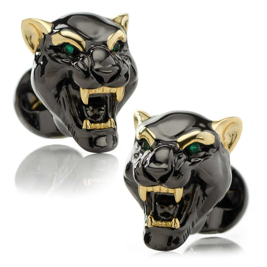 Sterling Silver Black and Gold Panther Cufflinks - Cufflinks.com - Flyclothing LLC