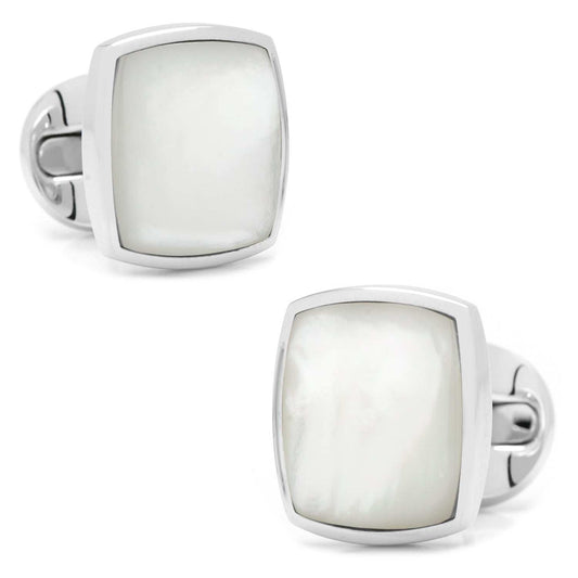 Sterling Silver Classic Cushion Mother of Pearl Cufflinks - Cufflinks.com - Flyclothing LLC
