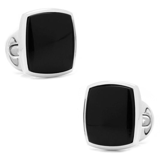 Sterling Silver Classic Cushion Onyx Cufflinks - Cufflinks.com - Flyclothing LLC