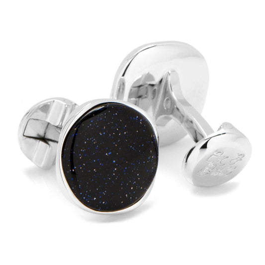 Sterling Silver Classic Round Blue Goldstone Cufflinks - Cufflinks.com - Flyclothing LLC