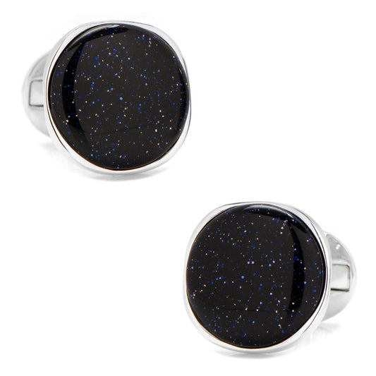 Sterling Silver Classic Round Blue Goldstone Cufflinks - Cufflinks.com - Flyclothing LLC