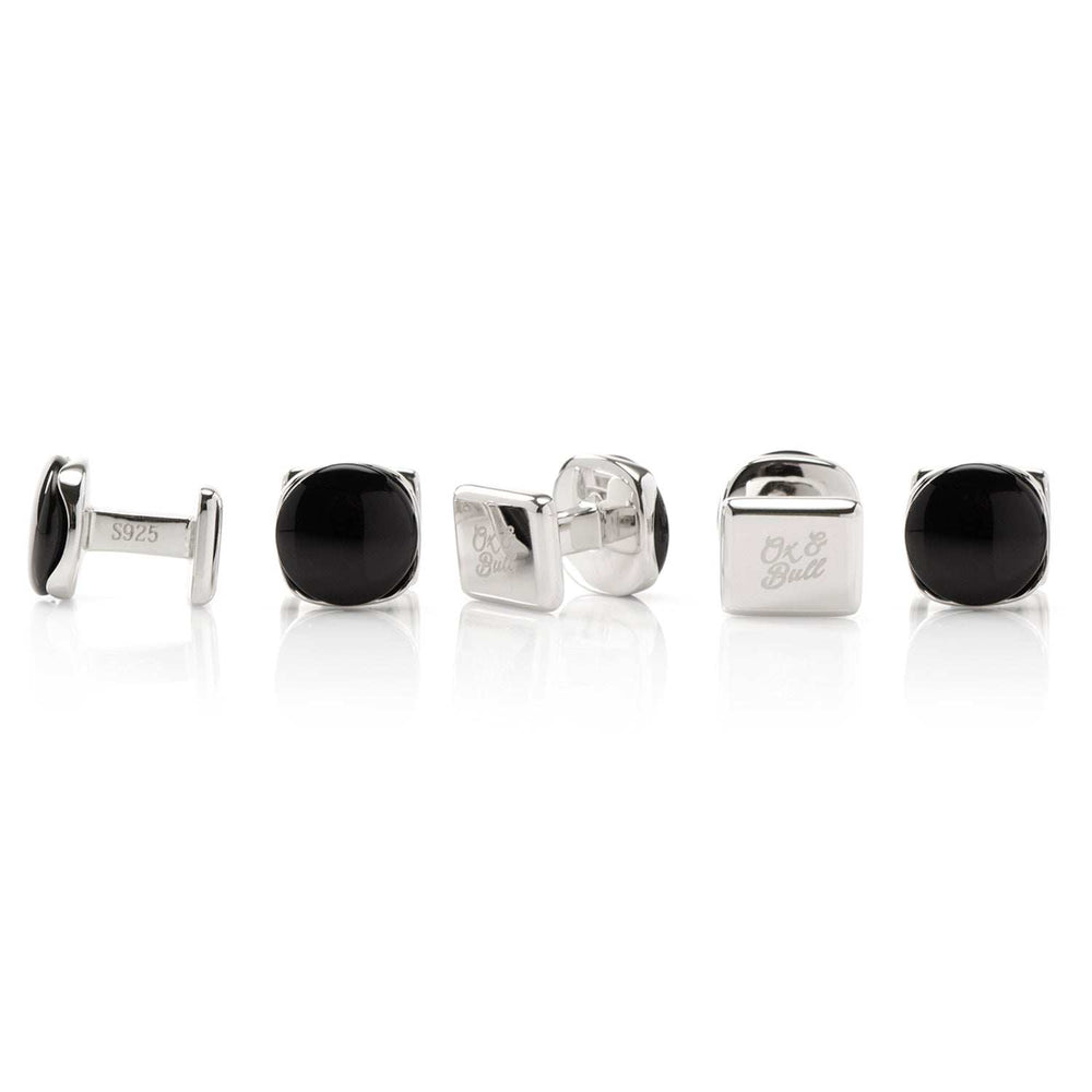 Sterling Silver Classic Formal Onyx 5-Stud Set - Cufflinks.com - Flyclothing LLC