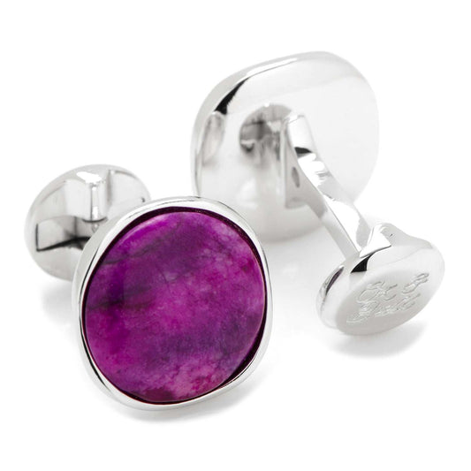 Sterling Silver Classic Round Sugilite Nebula Cufflinks - Cufflinks.com - Flyclothing LLC
