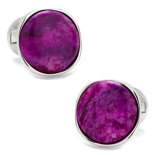 Sterling Silver Classic Round Sugilite Nebula Cufflinks - Cufflinks.com - Flyclothing LLC