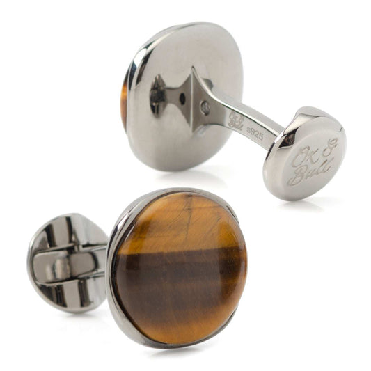 Sterling Silver Formal Tigers Eye Gunmetal Cufflinks - Cufflinks.com - Flyclothing LLC