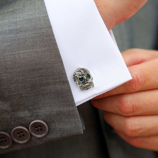Sterling Silver and Gold Day of the Dead Skull Cufflinks - Cufflinks.com - Flyclothing LLC