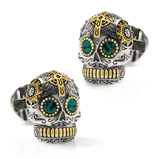 Sterling Silver and Gold Day of the Dead Skull Cufflinks - Cufflinks.com - Flyclothing LLC