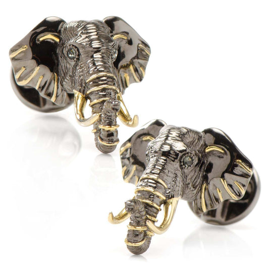 Sterling Silver and 14K Gold Elephant Cufflinks - Cufflinks.com - Flyclothing LLC