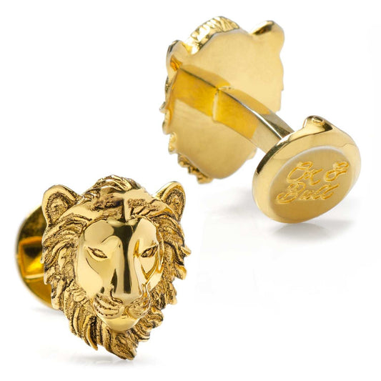 Gold Plated Sterling Lion Head Cufflinks - Cufflinks.com - Flyclothing LLC