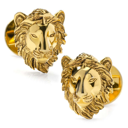 Gold Plated Sterling Lion Head Cufflinks - Cufflinks.com - Flyclothing LLC