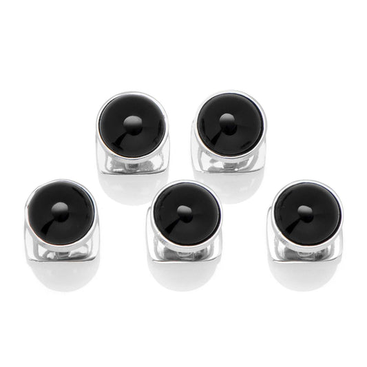 Sterling Silver Ribbed Onyx 5-Studs - Cufflinks.com - Flyclothing LLC
