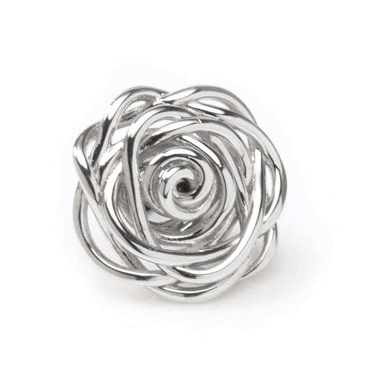 Sterling Silver Rhodium Plated Rose Lapel Pin - Cufflinks.com - Flyclothing LLC