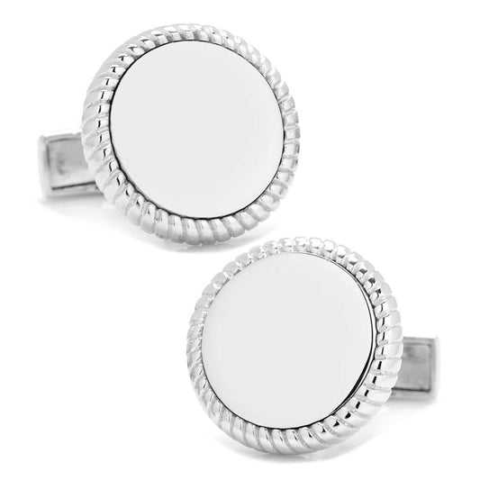 Sterling Silver Rope Border Engravable Round Cufflinks - Cufflinks.com - Flyclothing LLC