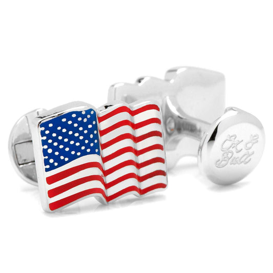 Sterling Silver Waving American Flag Cufflinks - Cufflinks.com - Flyclothing LLC