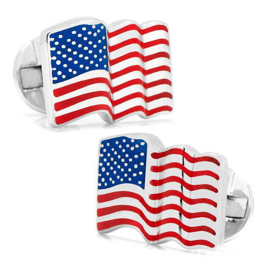 Sterling Silver Waving American Flag Cufflinks - Cufflinks.com - Flyclothing LLC