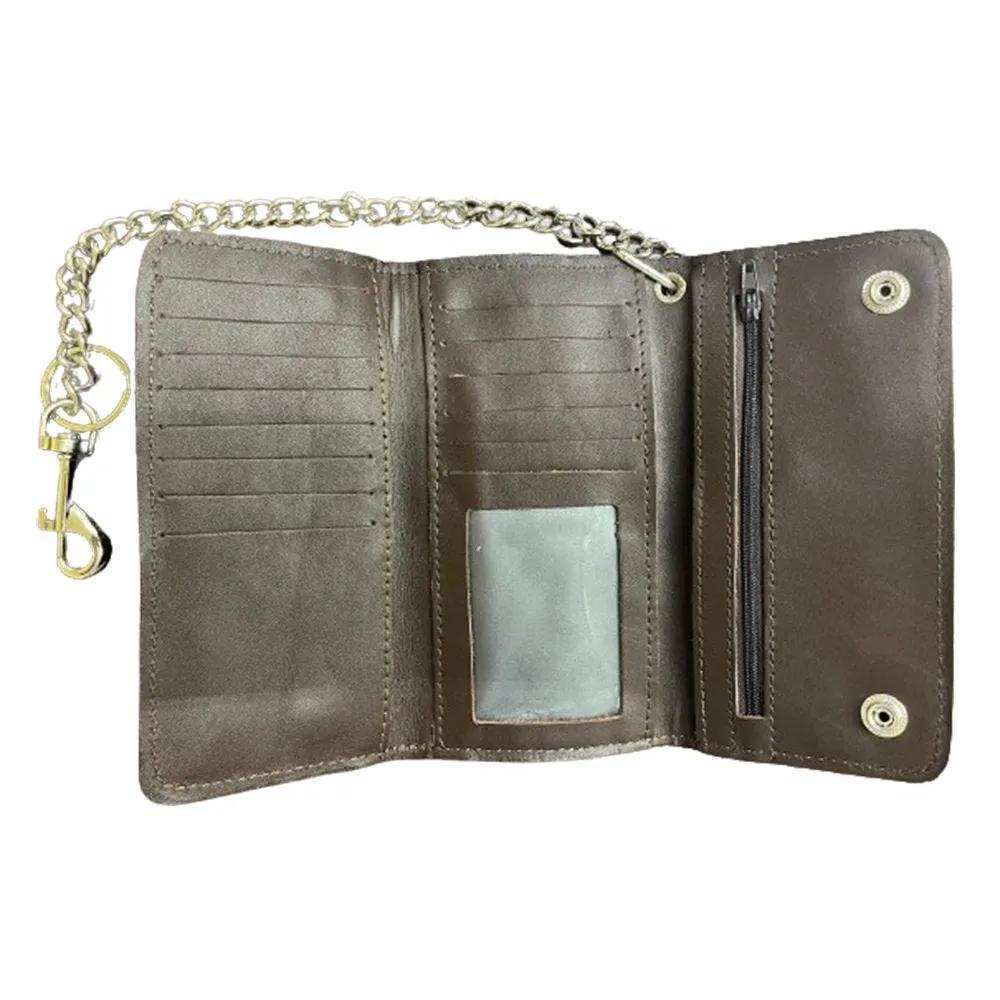 Brown Trifold Biker Chain Wallet - Unik Just for Bikers - Flyclothing LLC