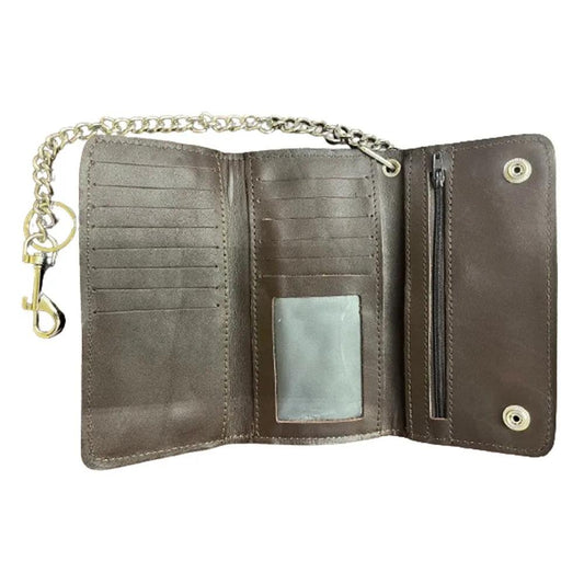 Brown Trifold Biker Chain Wallet