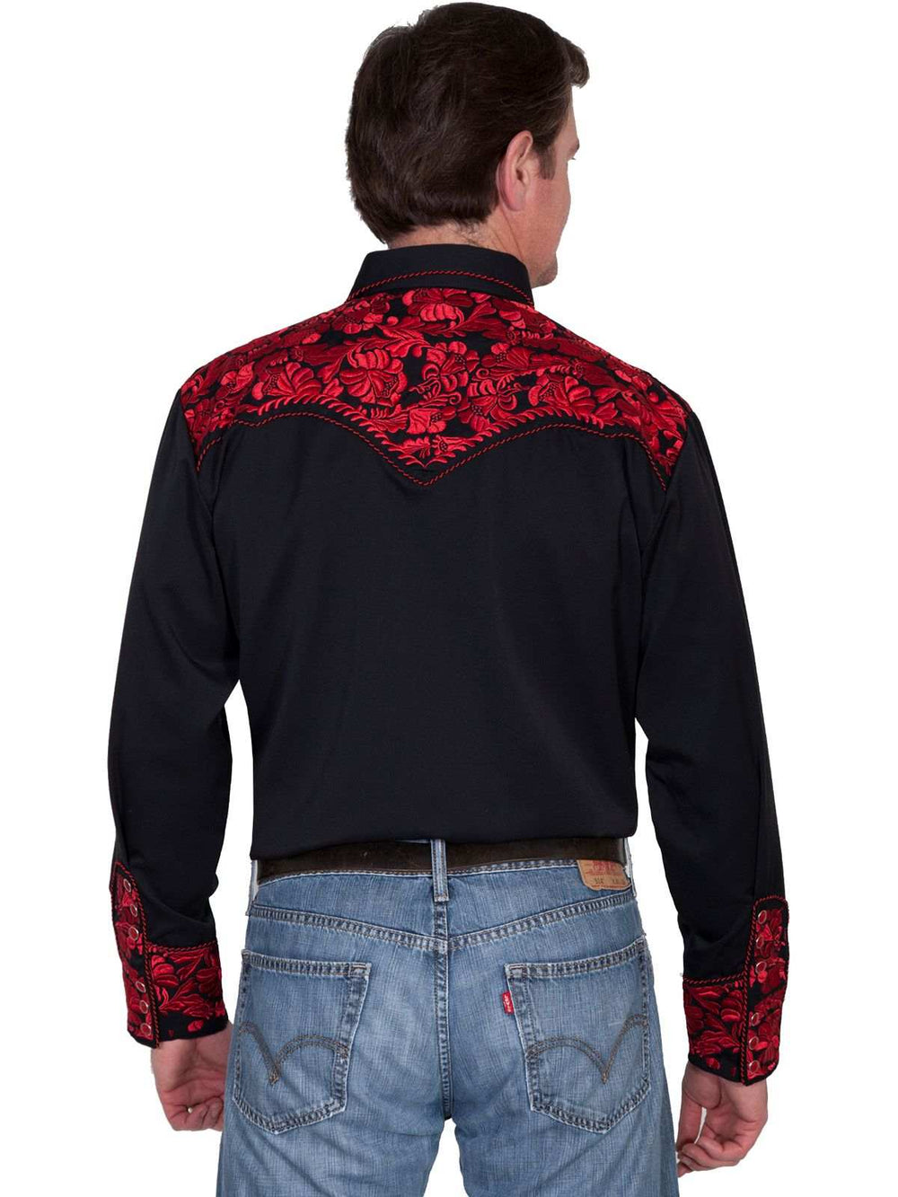 Scully Poly/rayon blend snap front Crimson Western Shirt - Scully Leather - Flyclothing LLC