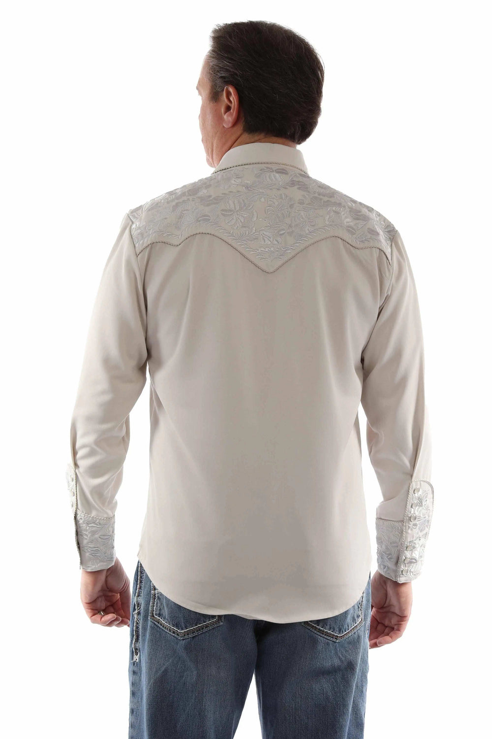 Scully Leather Light Grey Floral Tooled Embroidery Shirt - Scully Leather - Flyclothing LLC