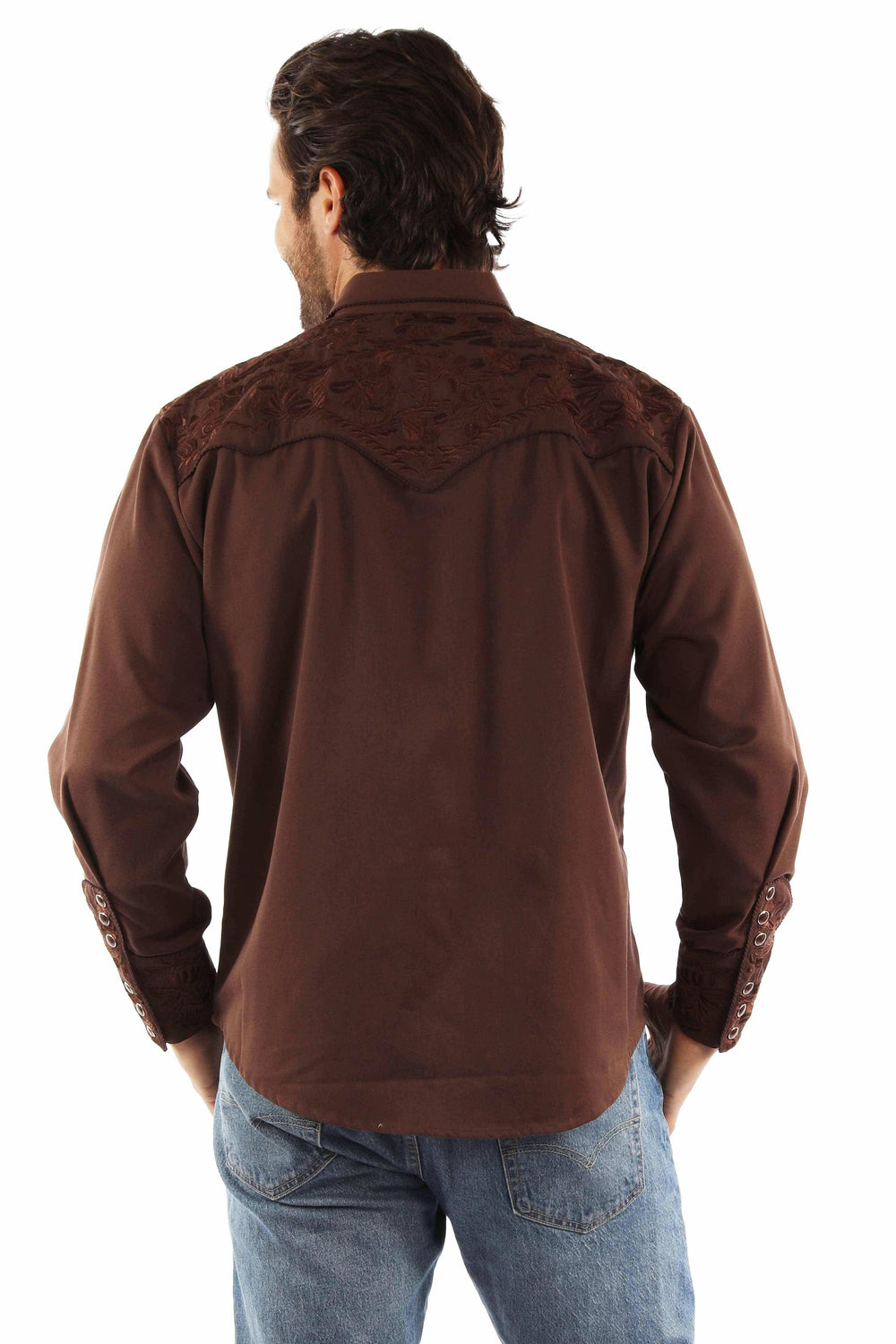 Scully Leather mocha floral tooled embroidery shirt - Scully Leather - Flyclothing LLC