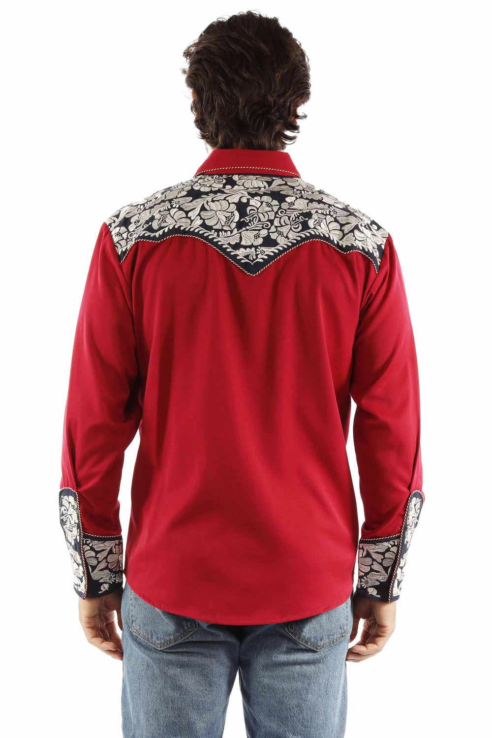 Scully Leather red white & blue floral tooled embroidery shirt - Scully Leather - Flyclothing LLC