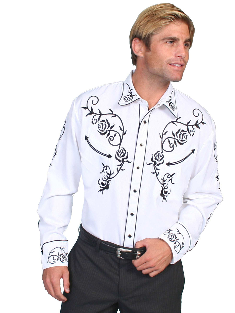 Scully WHITE FLORAL EMB. SLEEVE/YOKE SHIRT - Scully Leather - Flyclothing LLC