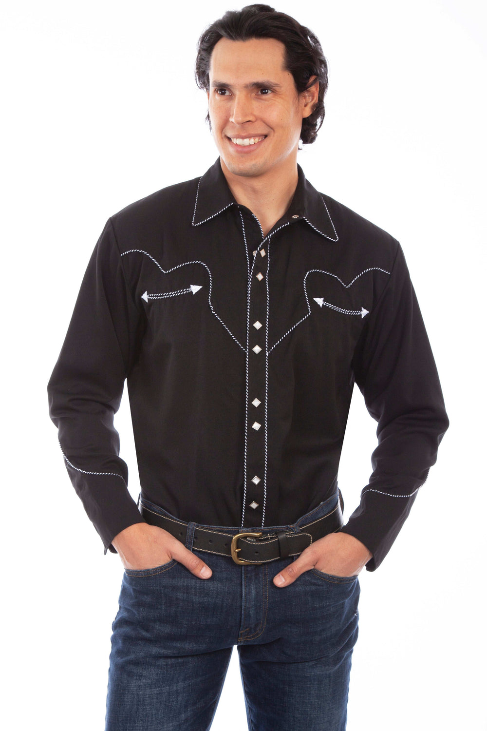 Scully BLACK SOLID SHIRT W/CANDY CANE PIPING - Scully Leather - Flyclothing LLC