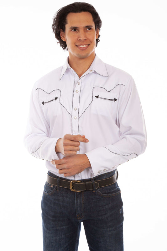 Scully WHITE SOLID SHIRT W/CANDY CANE PIPING - Scully Leather - Flyclothing LLC