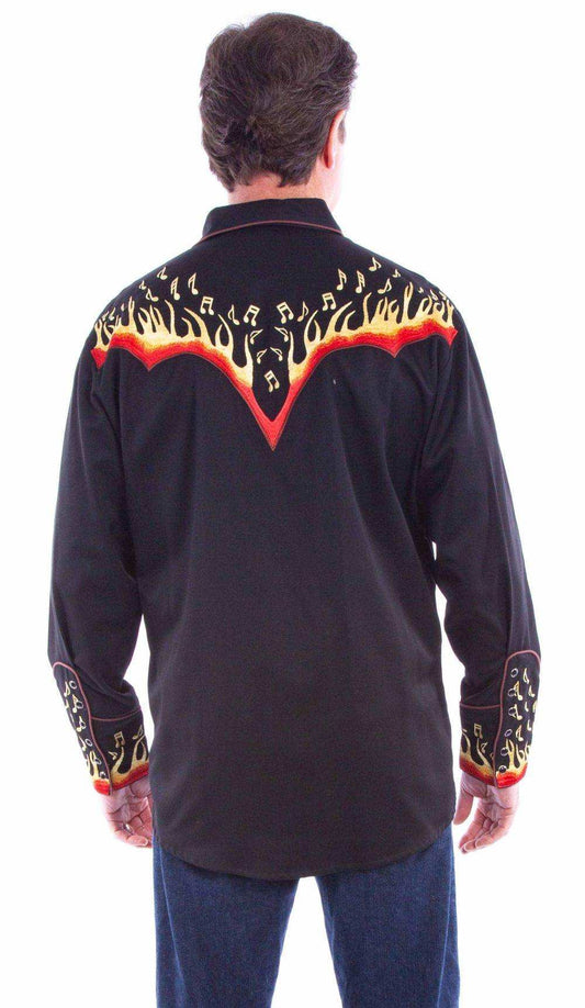 Scully Leather Embroidered Flames and Music Notes Shirt - Scully Leather - Flyclothing LLC