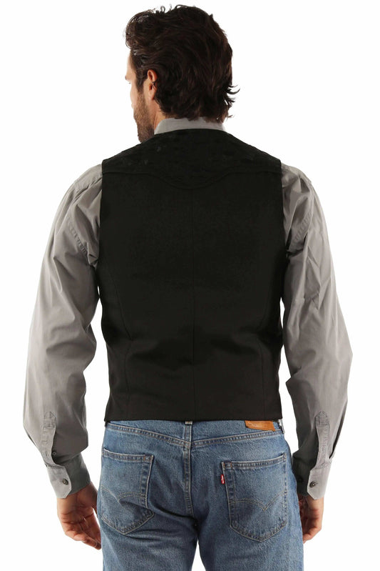 Western Scully Jet Black Floral Tooled Embroidered Vest - Scully Leather - Flyclothing LLC