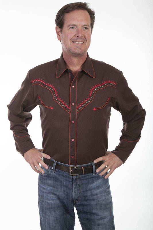 Scully Leather Brown Embroidered Thunderbird Shirt - Scully Leather - Flyclothing LLC