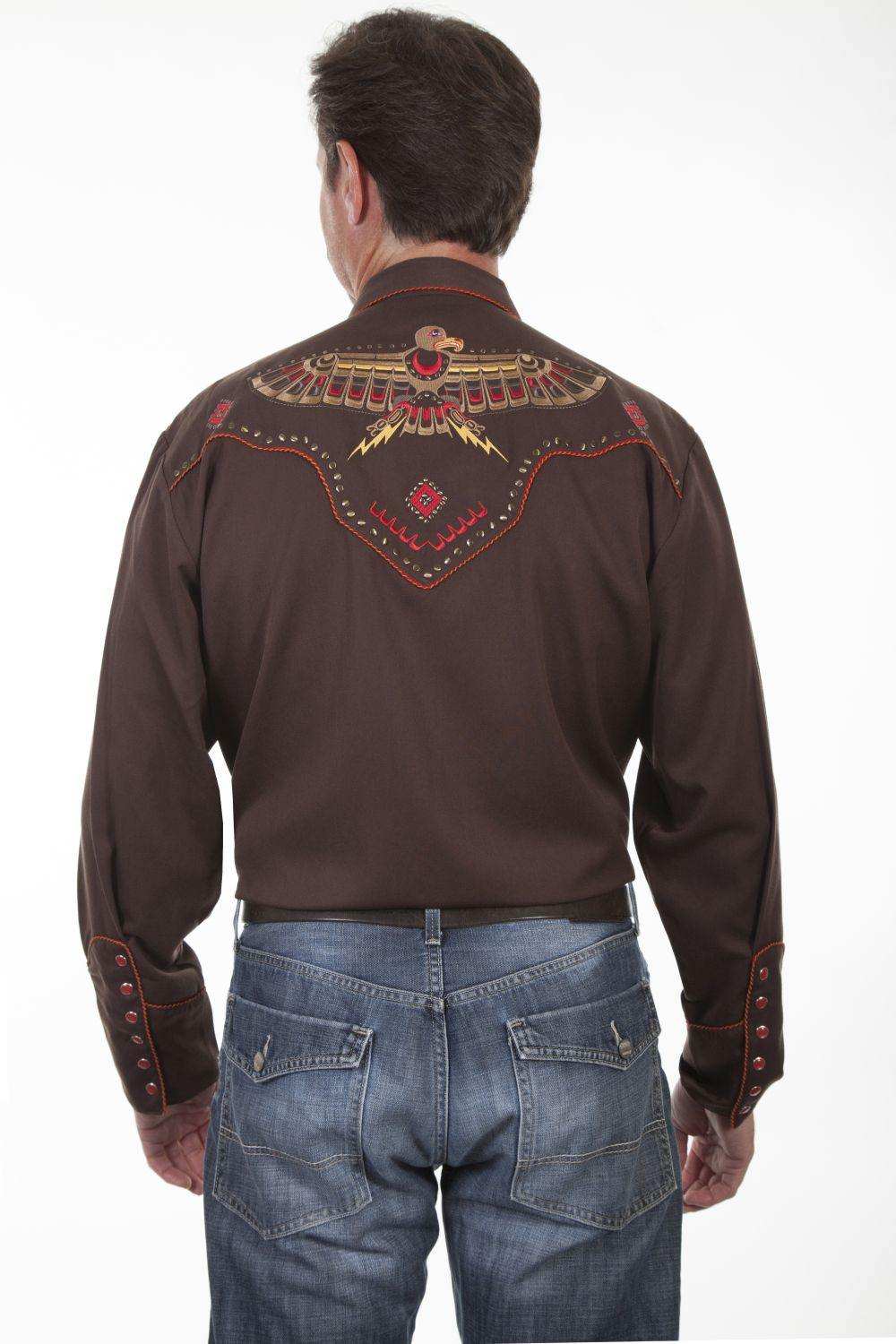 Scully Leather Brown Embroidered Thunderbird Shirt - Scully Leather - Flyclothing LLC