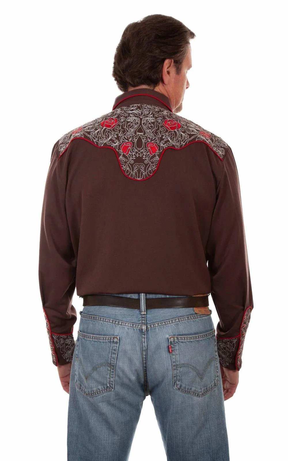 Scully Leather Brown Rose Embroidered Stitch Shirt - Scully Leather - Flyclothing LLC