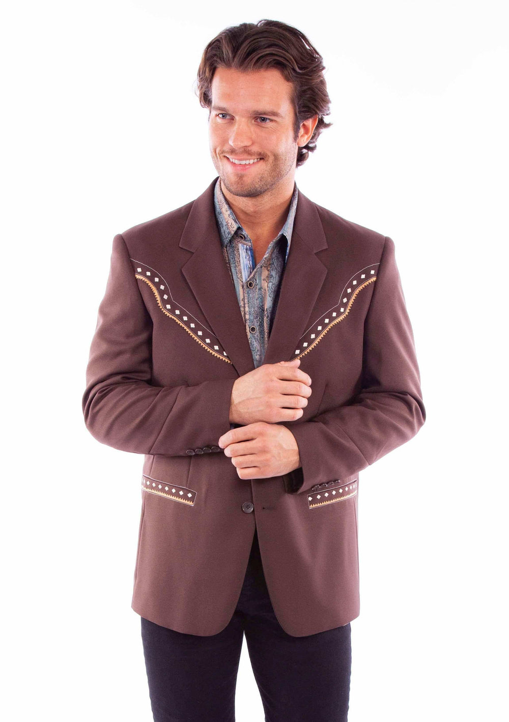 Scully Leather Diamond Yoke Mens Blazer Brown - Scully Leather - Flyclothing LLC